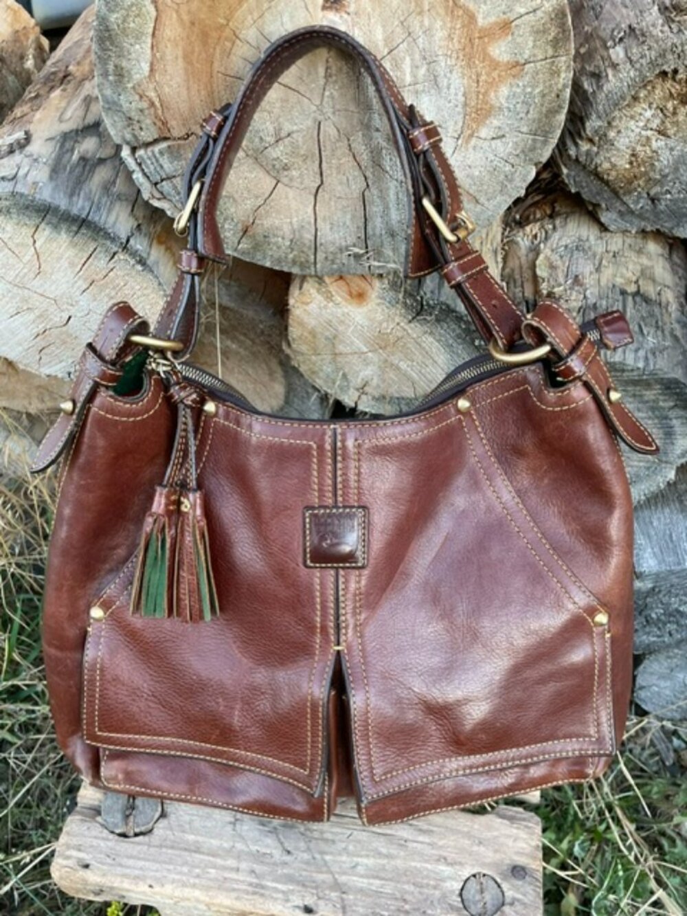 Dooney and Bourke Kingston Hobo Florentine Leather Chestnut